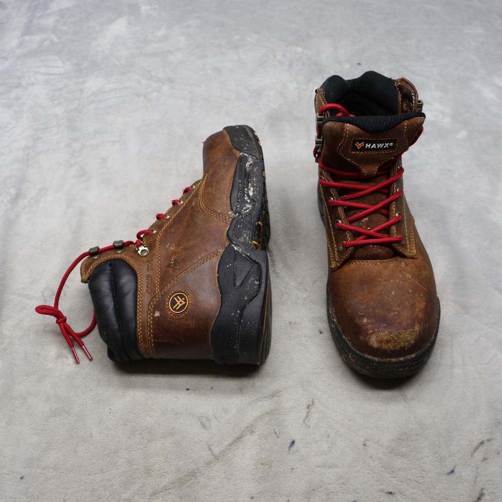 Hawx Men 9.5D Brown Work Boots Leather Composite Toe Rugged Safety Lace Up WTL-2